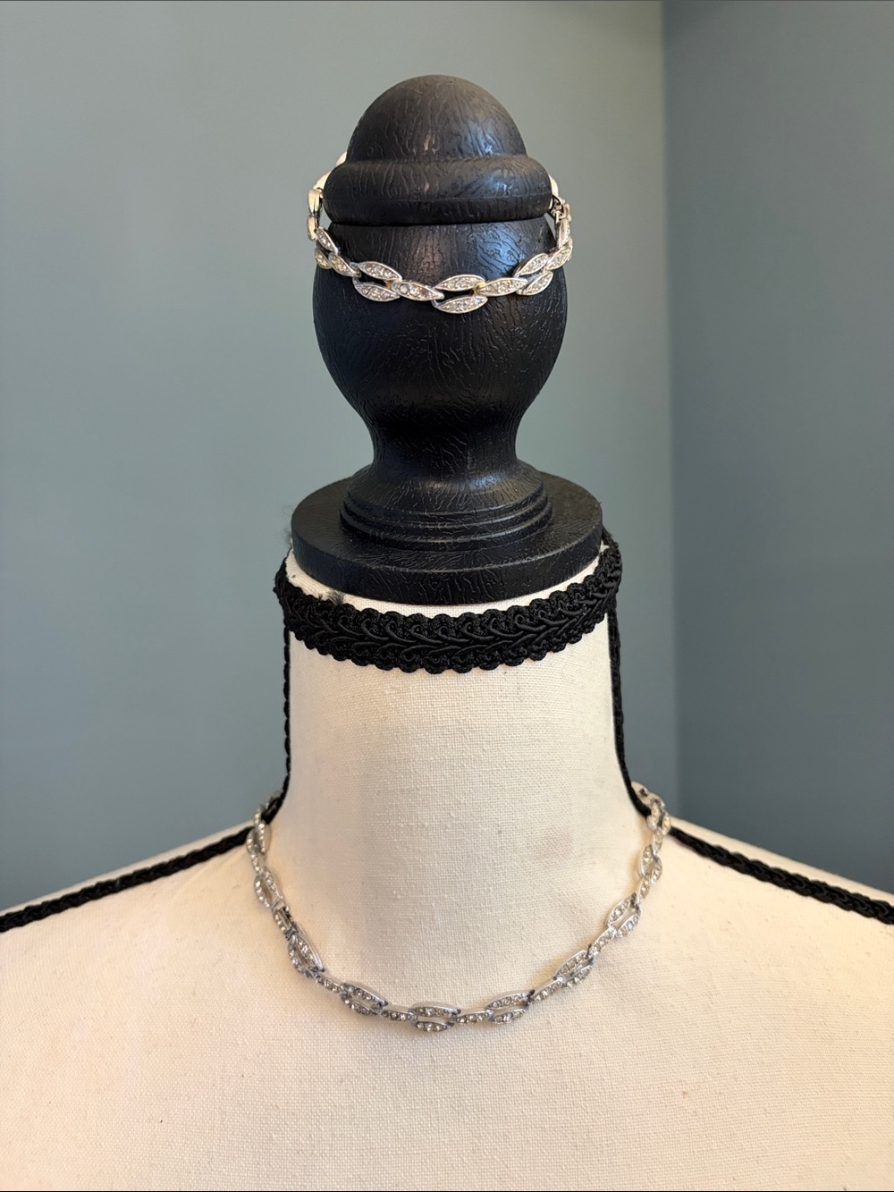 Silver Marquise Link Necklace and Bracelet Set - Women Jewelry